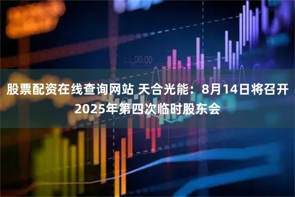 股票配资在线查询网站 天合光能：8月14日将召开2025年第四次临时股东会
